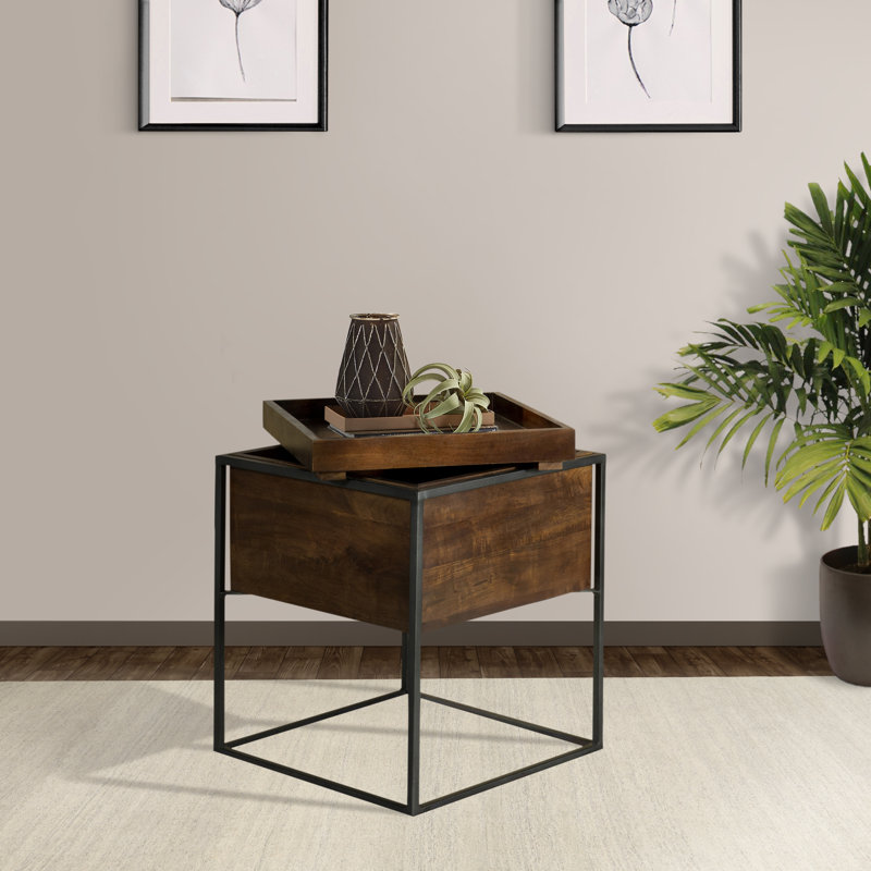 Warwick Dark Brown and Gunmetal Accent Table with Removable Top Tray